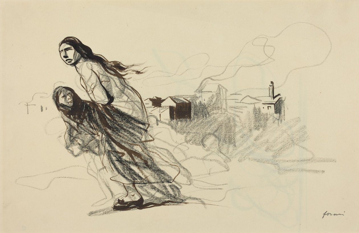 Douain jälkeen, luultavasti 1918 (tussipiirros) tekijältä Jean-Louis & Caran D