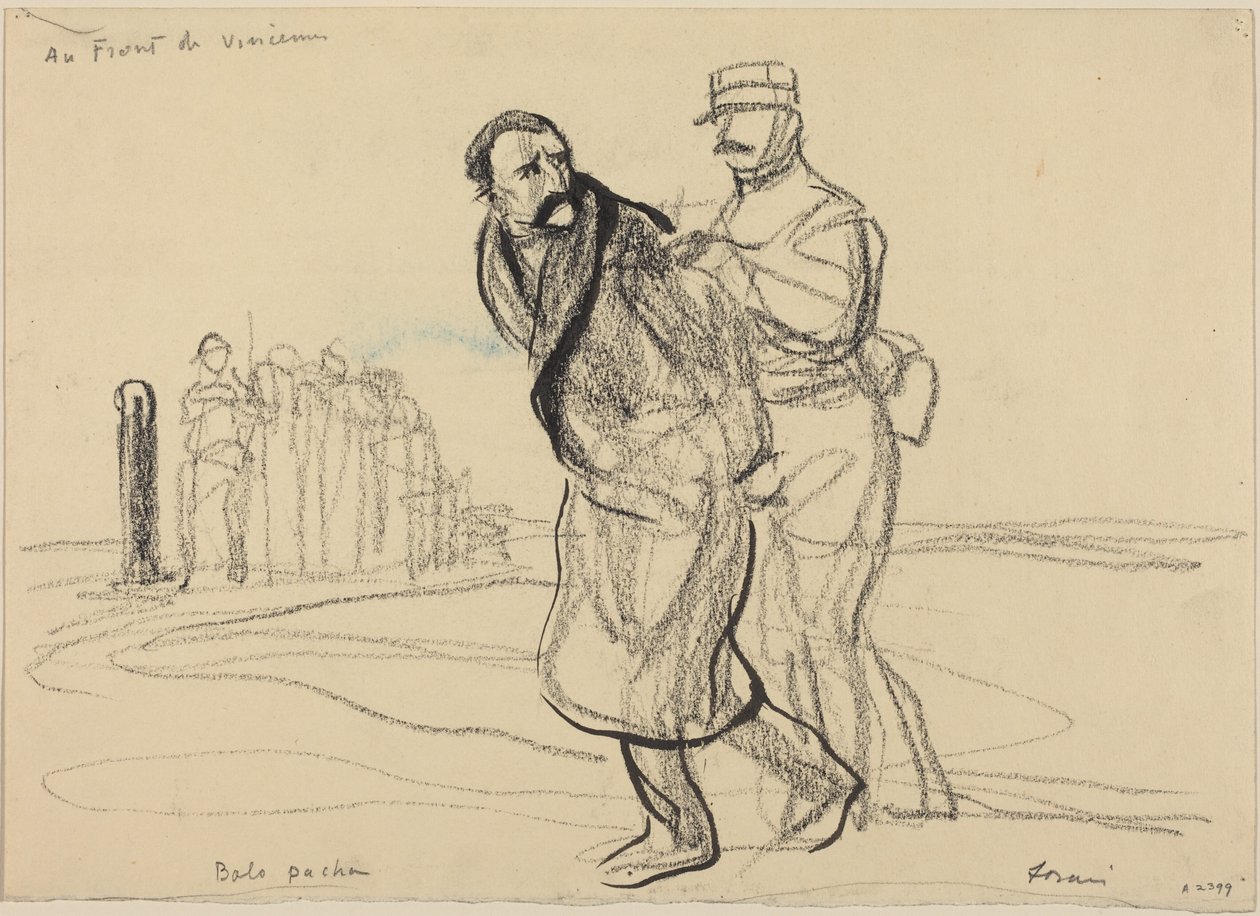 Vincennesin rintamalla. Bolo pacha, noin 1914-1919 (hiili paperille). tekijältä Jean-Louis & Caran D