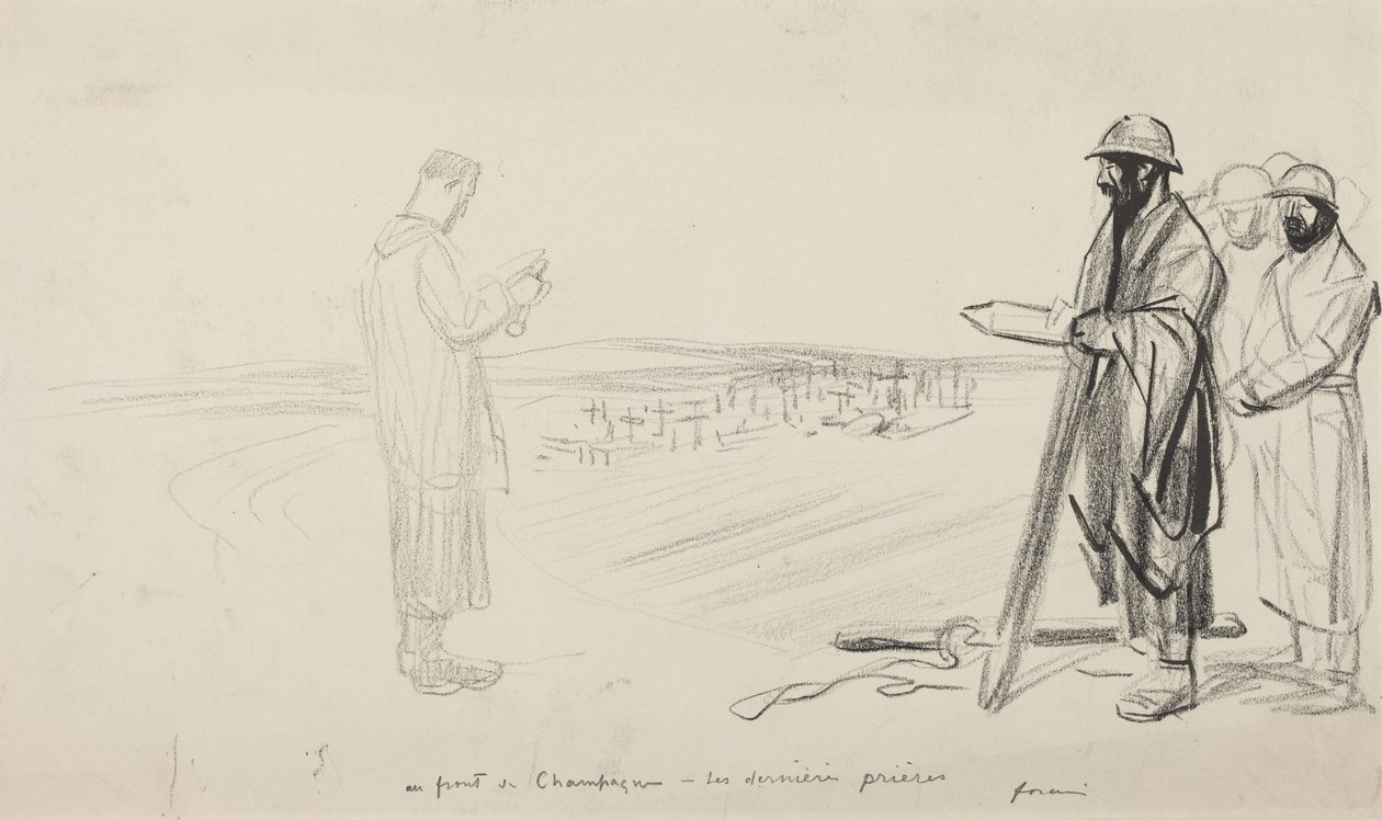 Champagnen rintamalla - Viimeiset rukoukset, 1914-1919 (mustaa tussia paperille). tekijältä Jean-Louis & Caran D