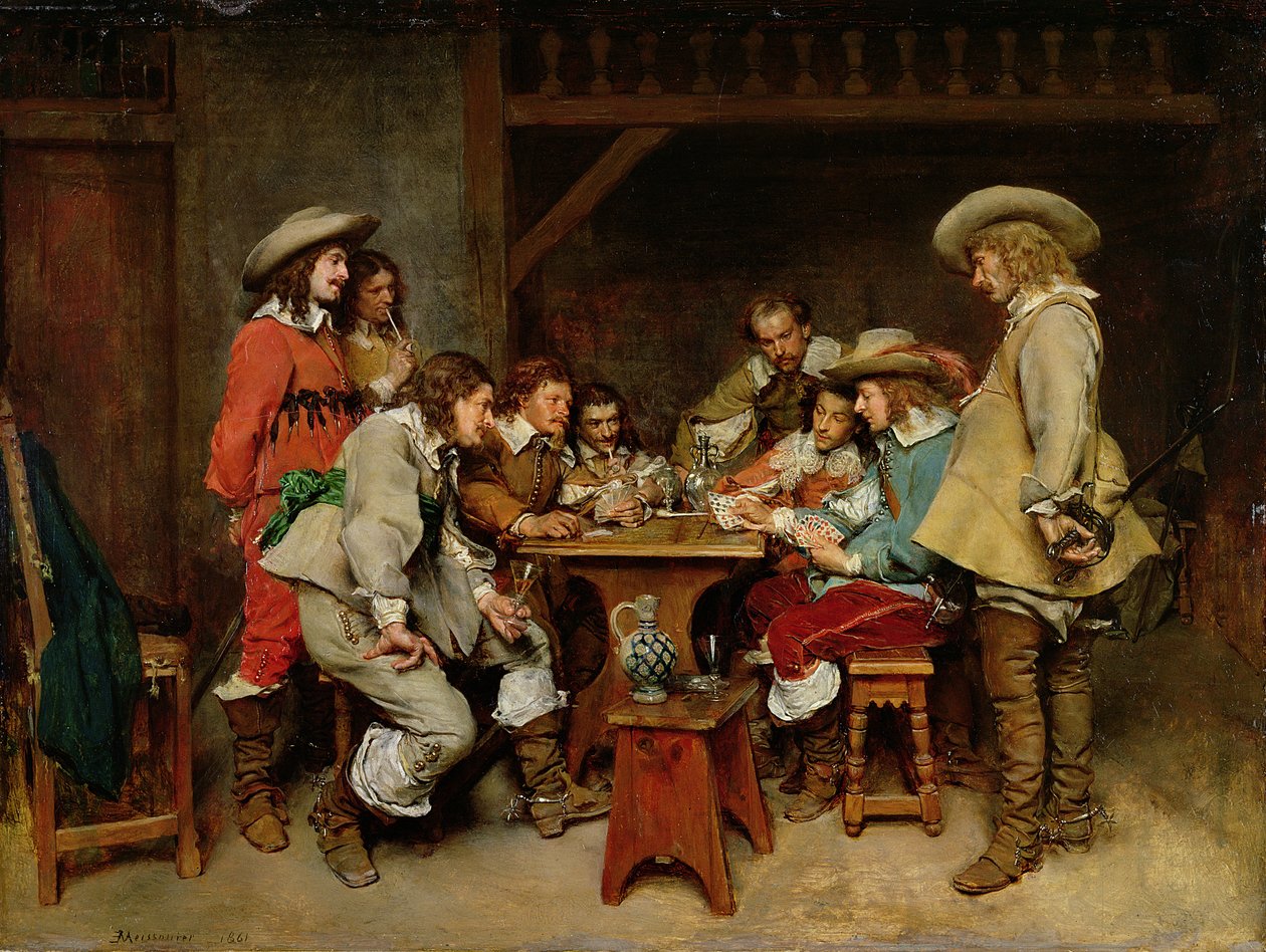 Viattomat ja kortin teroittajat: A Game of Piquet tekijältä Jean Louis Ernest (after) Meissonier