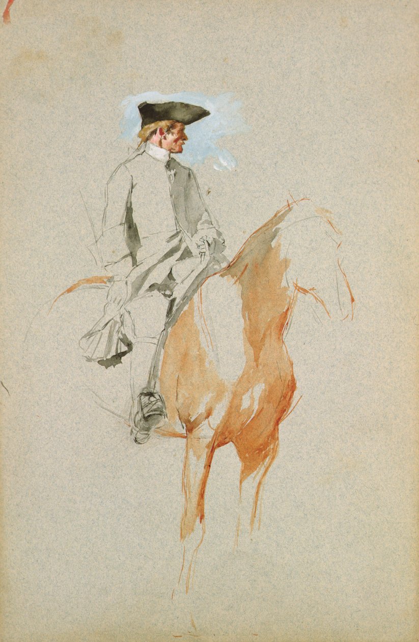 Ratsumies Tricorn-hatulla (akvarelli, kynä ja muste) tekijältä Jean Louis Ernest Meissonier