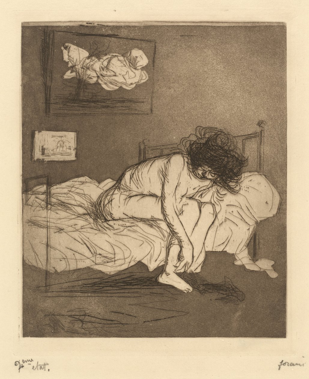 Nainen pukeutumassa sukkahousuihinsa (Woman Putting On Her Stockings) tekijältä Jean-Louis Forain