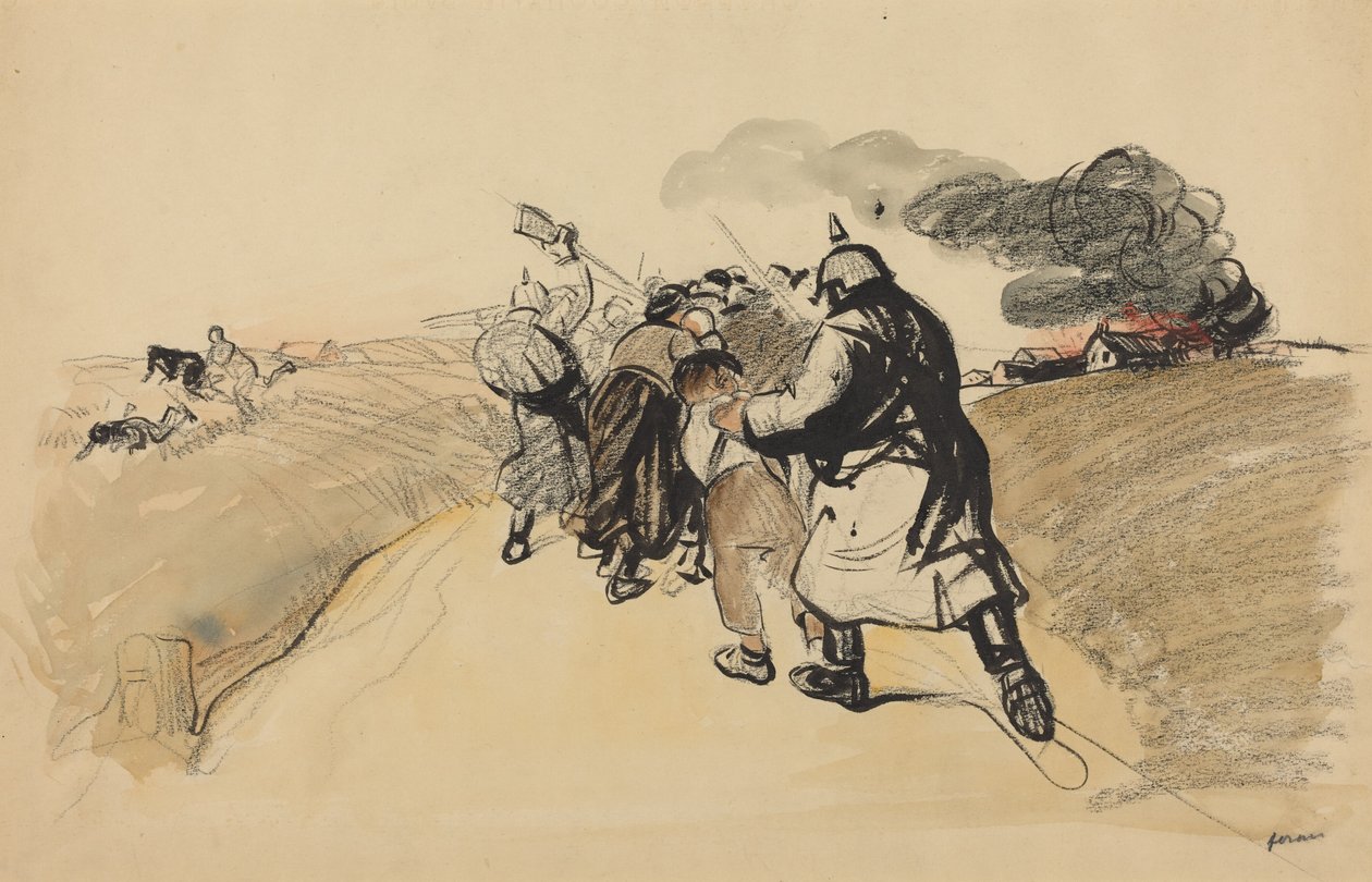 Saksalaisten hyökkäys kylään tekijältä Jean-Louis Forain