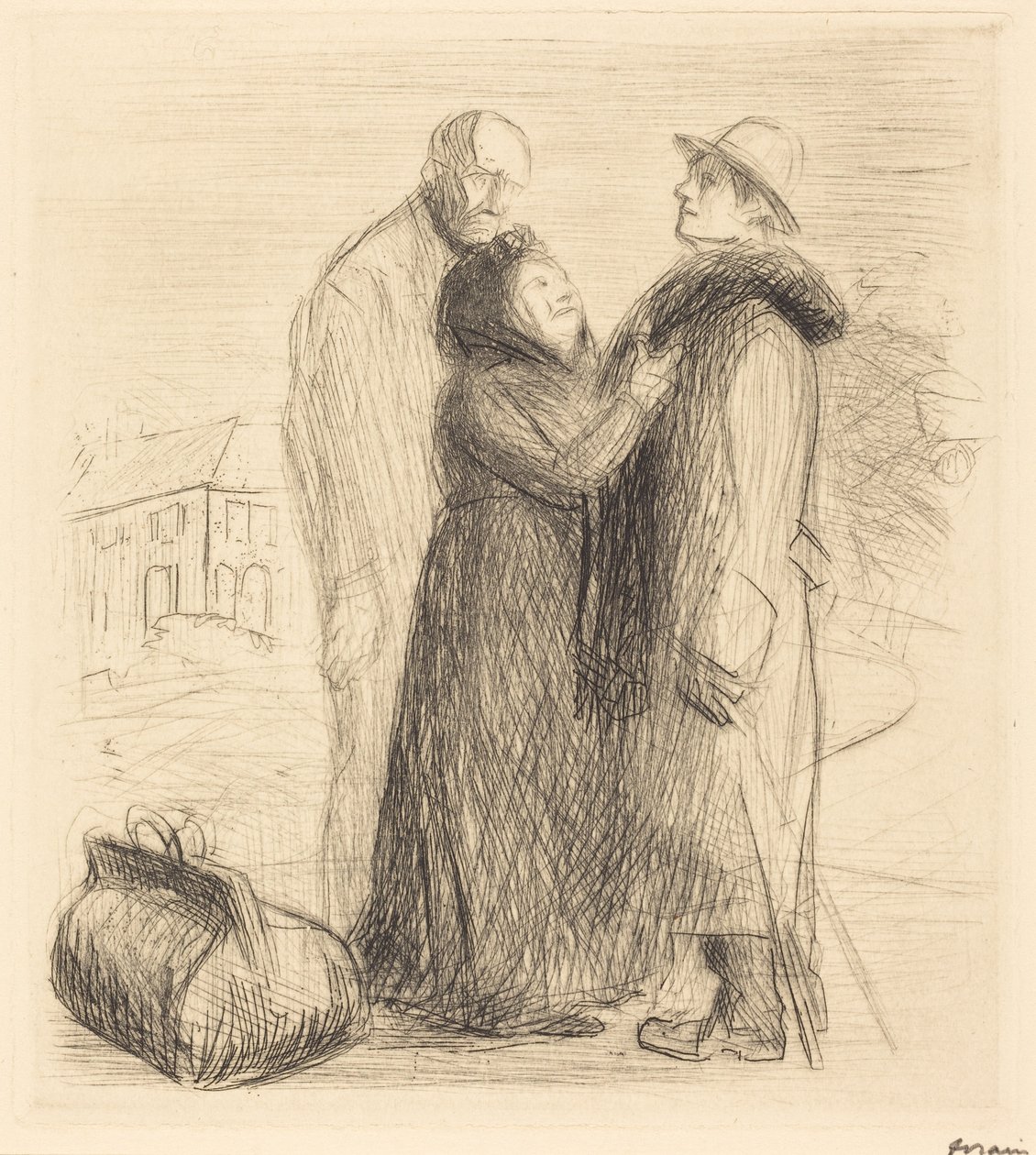 Tuhlaajapoikansa lähtö (1. kuva, pystysuora) (The Departure of the Prodigal Son) (first plate, vertical) tekijältä Jean-Louis Forain