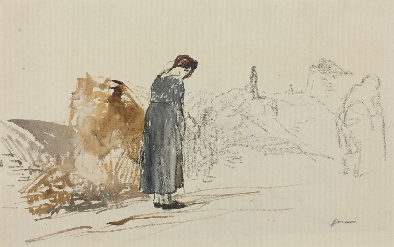 a) Saksalaisnaiset ovat lähteneet (etupuoli); b) Miehen luonnos (kääntöpuoli) tekijältä Jean-Louis Forain
