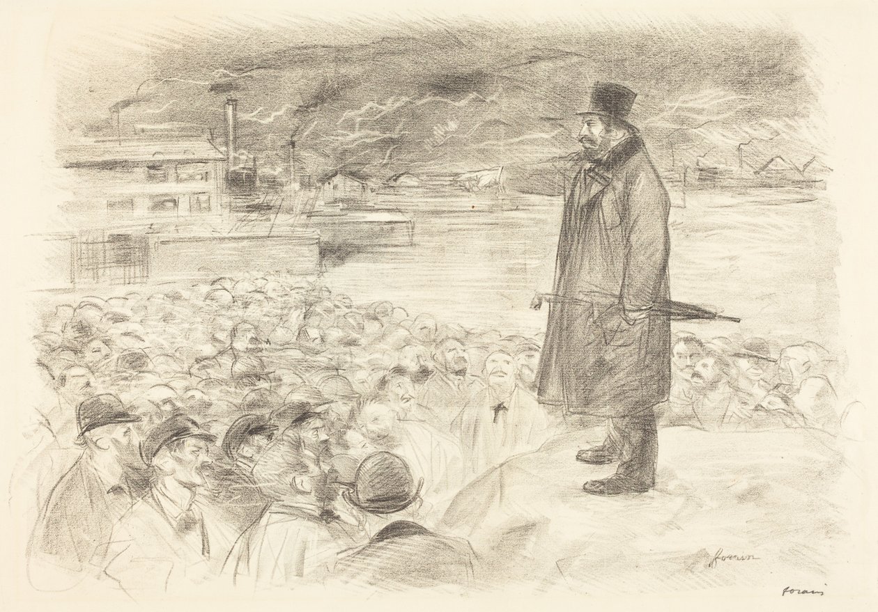 a) Lakkokohtaus (3. kuvalaatta) (etupuoli); b) Nimetön (kääntöpuoli) tekijältä Jean-Louis Forain