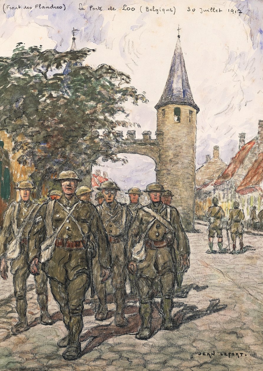 Flanderin rintama, Loon portti (Belgia), 30. heinäkuuta 1917 (vesiväri paperille). tekijältä Jean-Louis Lefort