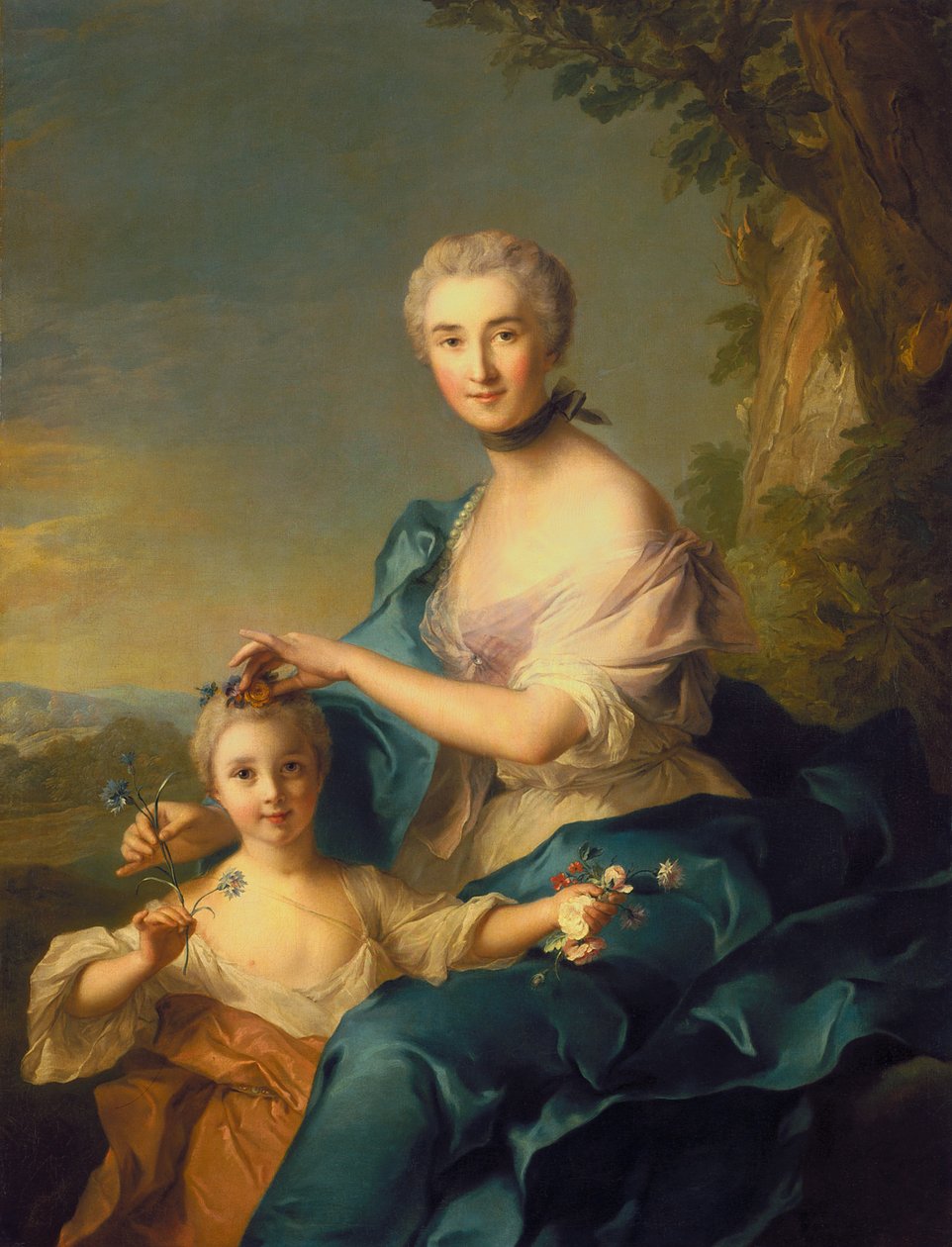 Madame Crozat De Thiers ja hänen tyttärensä (öljy kankaalle) tekijältä Jean Marc Nattier