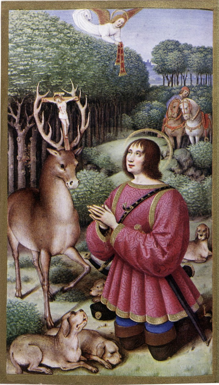 Saint Hubert - Jean Bourdichonin pienoismalli, faksimile "" Anne de Bretagnen tunteista"" tekijältä Jean (after) Bourdichon