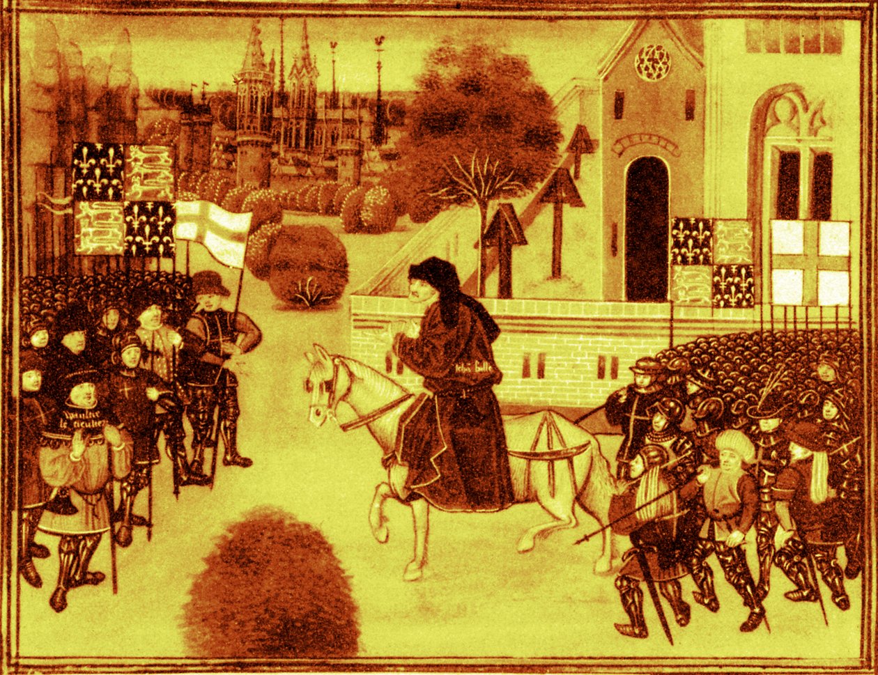 John Ballin saarna talonpojille, valaistus Jean Froissartin kronikkaan (1300-luku). tekijältä Jean (after) Froissart