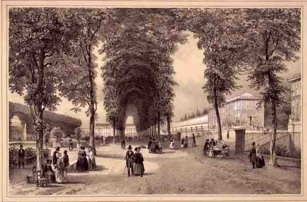Näkymä Jardins des Plantes -puistoon, julkaisija Auguste Bry (litho) tekijältä Jean (after) Jacottet