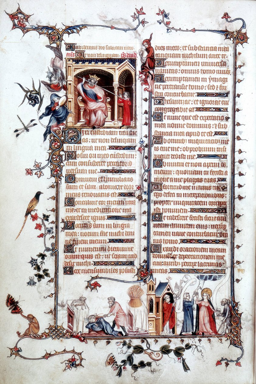 Ms Lat 10483 fol.24v David ennen Saulia, Bellevillen breviaarista, n. 1323-26 (vellum) tekijältä Jean (studio of) Pucelle