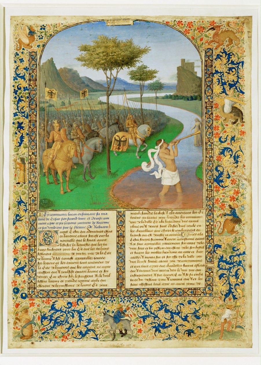 Le passage du Rubicon par Cesar-Caesar ylittää Rubikonin ... tekijältä Jean (style of) Fouquet
