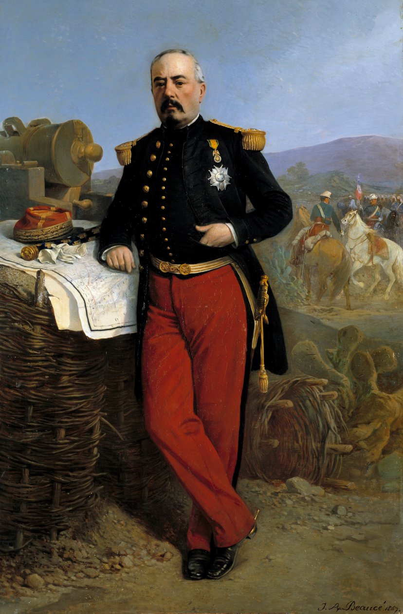 Achille Bazaine (1811-1888) Imperiumin marekaali vuonna 1864: muotokuva Francois Achille Bazainesta (Francois-Achille), joka edustaa Ranskan retkikunnan komentajaa Meksikossa vuosina 1863-1867, Jean Adolphe Beaucen maalaus (18,18)18 (18) tekijältä Jean Adolphe Beauce