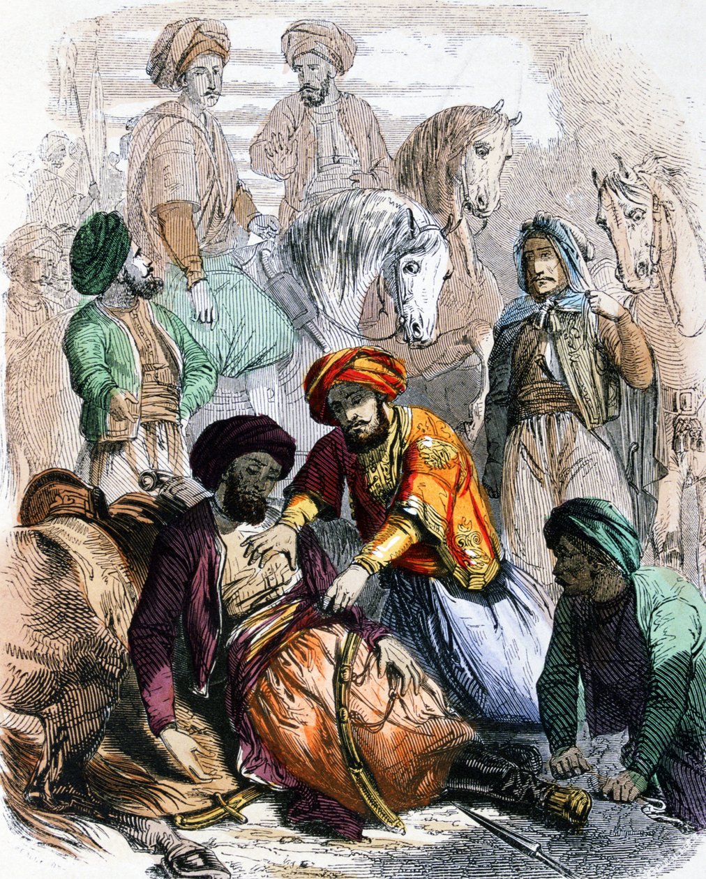 Ibrahim pasha (1789-1848) siunaa kuolevaa sotilasta wahhabiittien vastaisen sotaretken aikana. tekijältä Jean Adolphe Beauce
