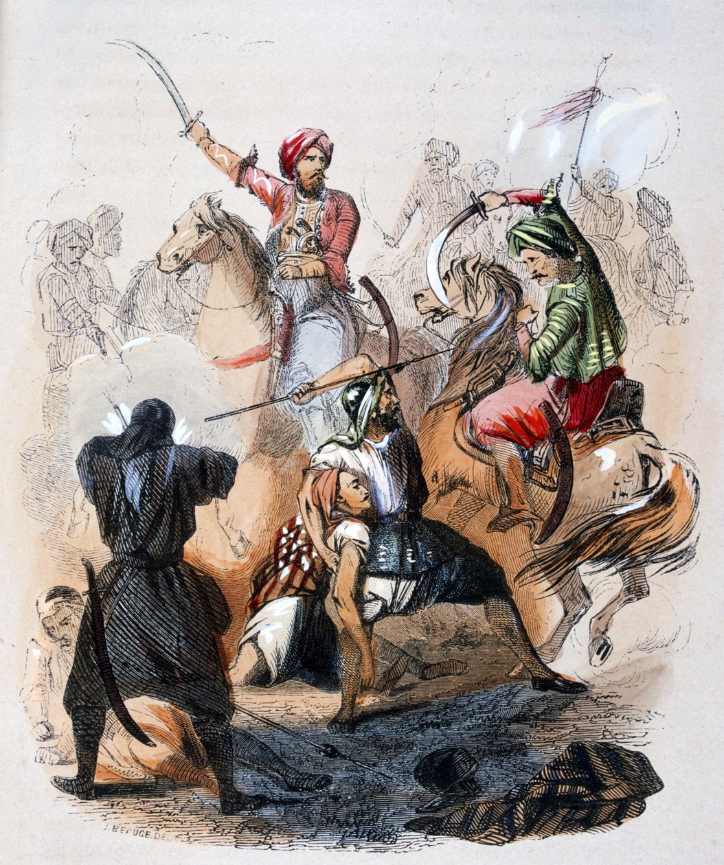 Ibrahim pasha (1789-1848) taistelukentällä wahhabiittien vastaisen kampanjan aikana. tekijältä Jean Adolphe Beauce