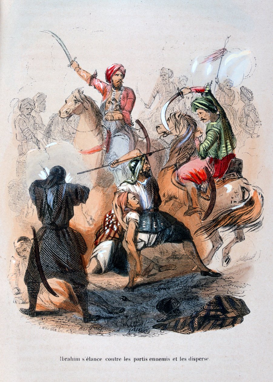Ibrahim Pasha taistelee wahabeja vastaan, Saudi-Arabia, 1811-1818 1847 tekijältä Jean Adolphe Beauce