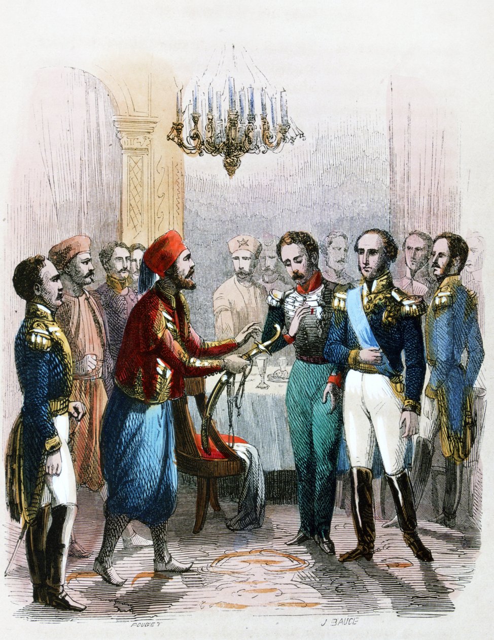 Ibrahim Pachan (1789-1848) ja eversti Joseph Anthelme Seven (Soliman Pacha, Suleyman Pasha tai Soliman al-Fransawi Pasha) tapaaminen. tekijältä Jean Adolphe Beauce