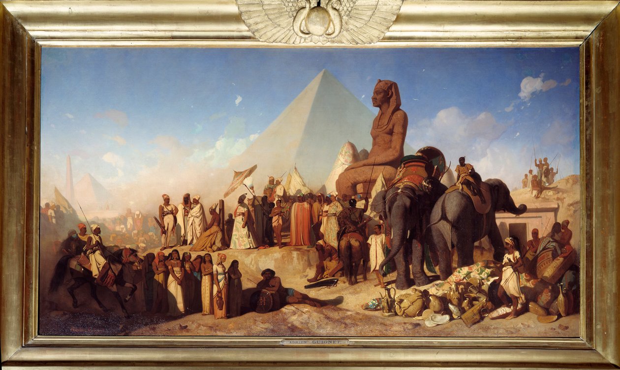 Cambyse ja Psammenite. Kambyse II:n, Persian valtakunnan kuninkaan Rouenidin tapaaminen 529-522 eaa. tekijältä Jean Adrien Guignet