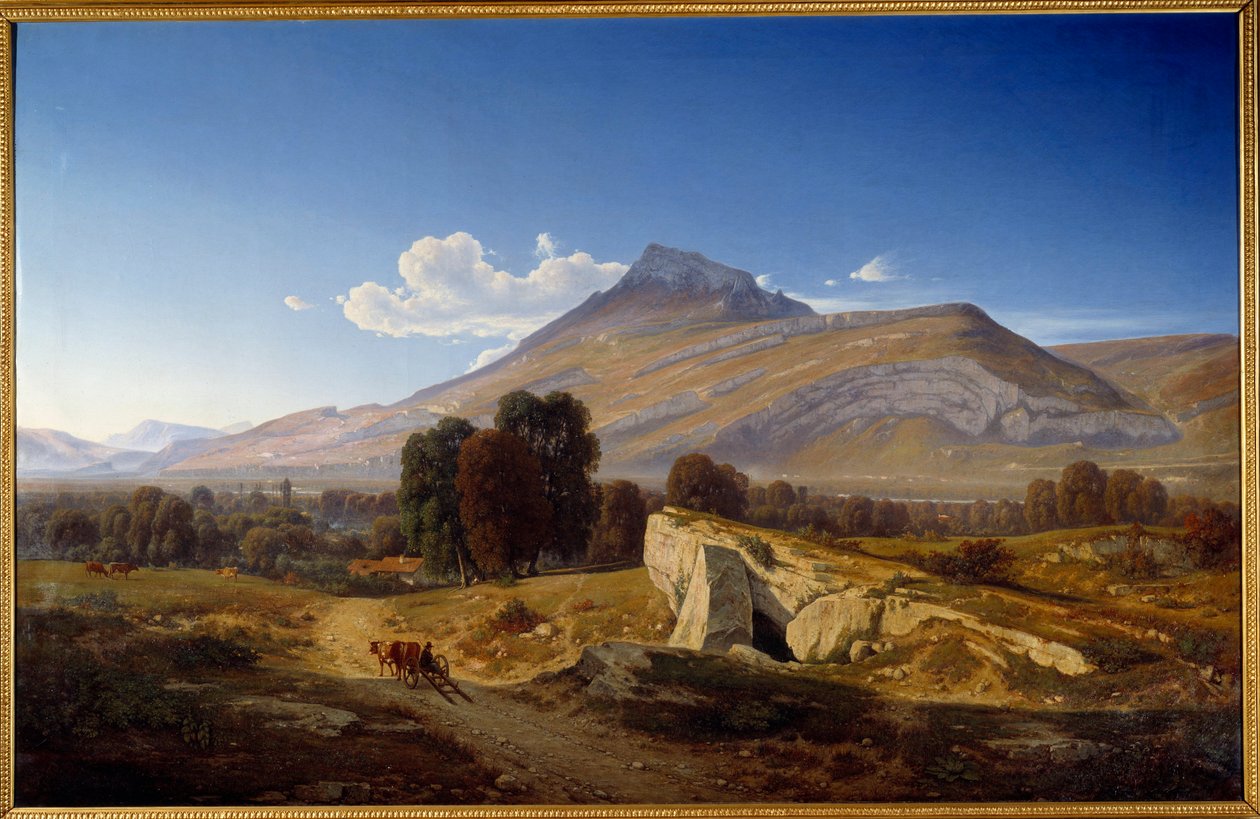 Saint Egreven näkymä Iseren laaksosta. Jean Alexis Achardin (1807-1884) maalaus tekijältä Jean Alexis Achard