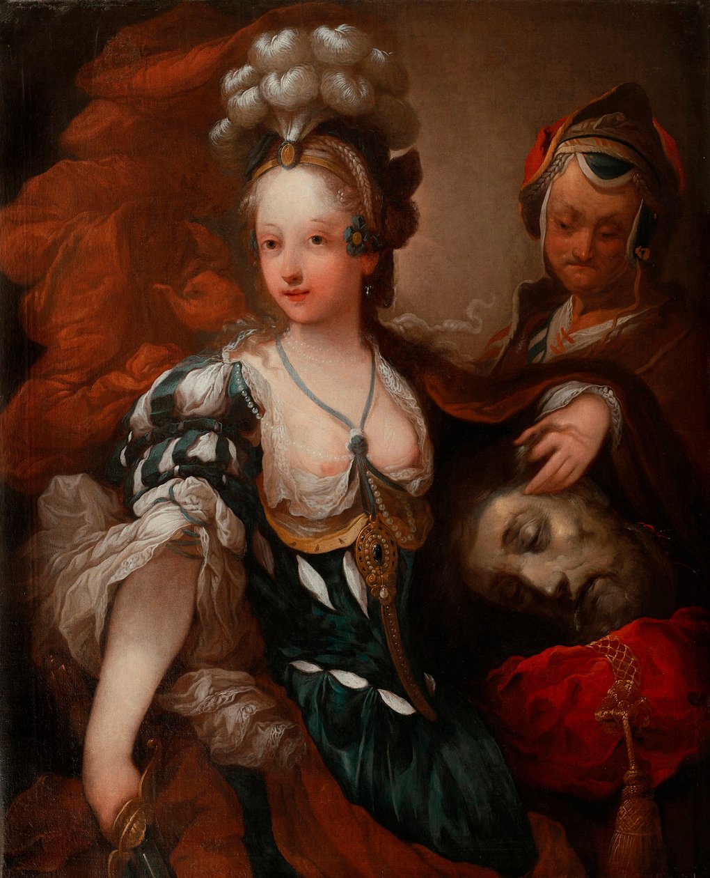 Judith Holofernesin pään kanssa (Judith Holofernesin pään kanssa) - Alexis Grimoun (1678-1733) maalaus, öljy kankaalle, 1700-luvun puoliväli (88x72 cm) - Wilanow Palace Museum, Varsova (Puola) tekijältä Jean Alexis Grimou