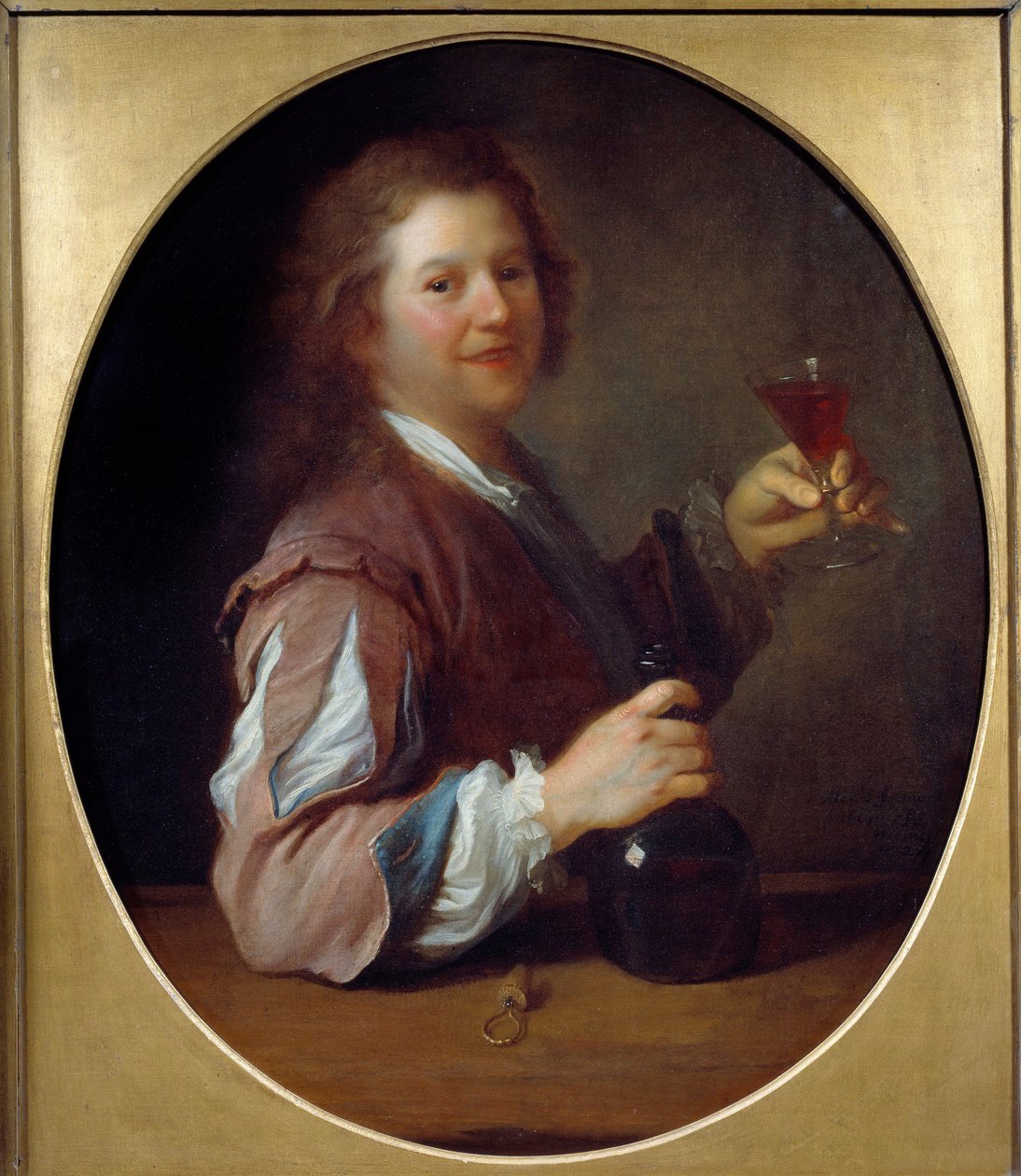 Taiteilijan muotokuva juomarissa Jean Alexis Grimoun (1680-1740) maalaus 1724 Su. 1x0,85 m tekijältä Jean Alexis Grimou