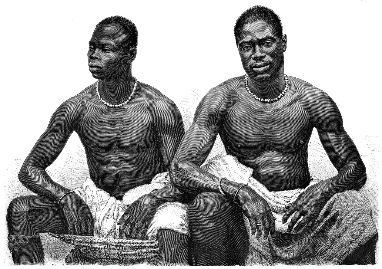 Kaksi miestä Assiniesta, Guineasta, vuodelta 1860-1920. tekijältä Jean Andre Rixens