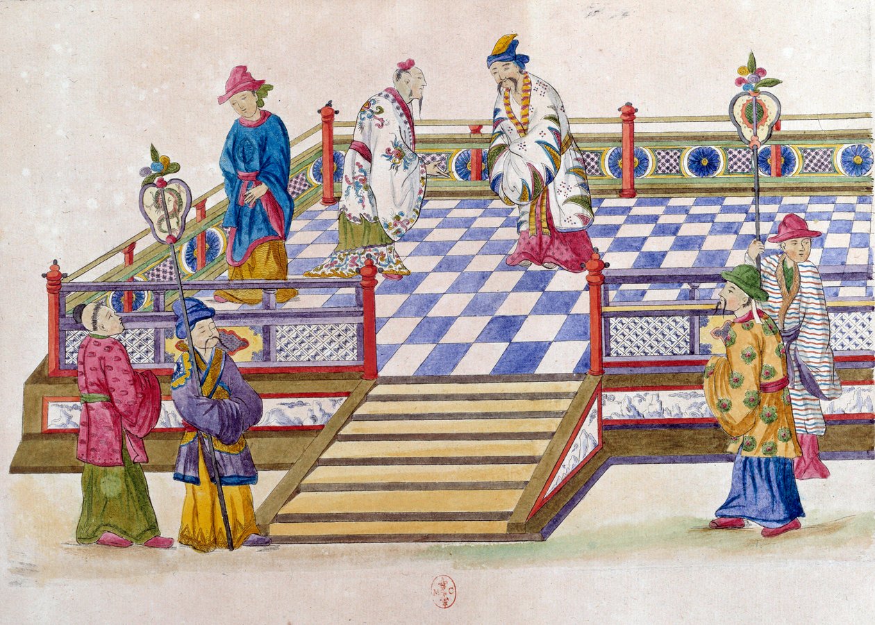 Piirustus kiinalaisesta maljakosta: kohtaus palatsissa. Jean Antoine Fraissen maalaus (1700-luku) tekijältä Jean Antoine Fraisse