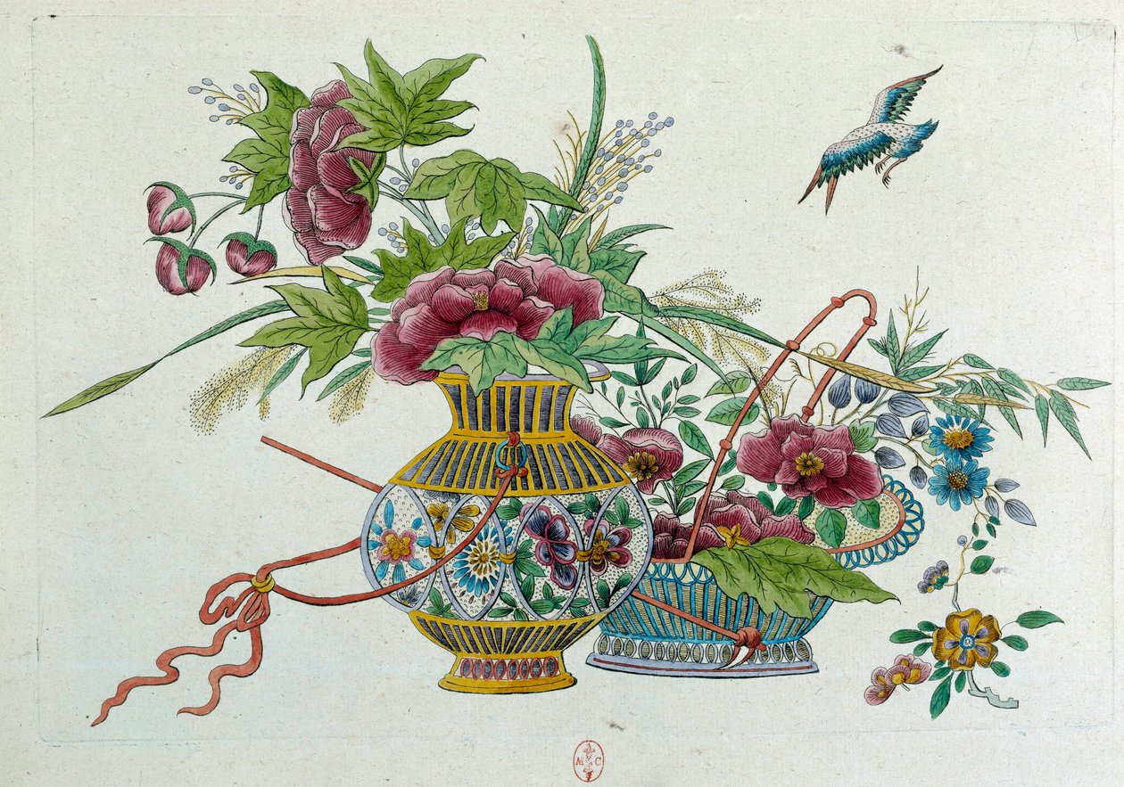 Kukkia maljakossa. Piirustus on peräisin kiinalaisesta maljakosta. Jean Antoine Fraissen maalaus (1700-luku) tekijältä Jean Antoine Fraisse