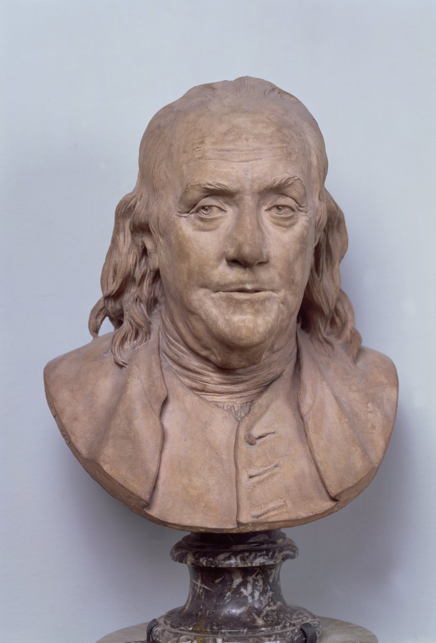 Benjamin Franklinin (1706-90) rintakuva 1778 (terrakotta) (katso myös 102249) tekijältä Jean Antoine Houdon