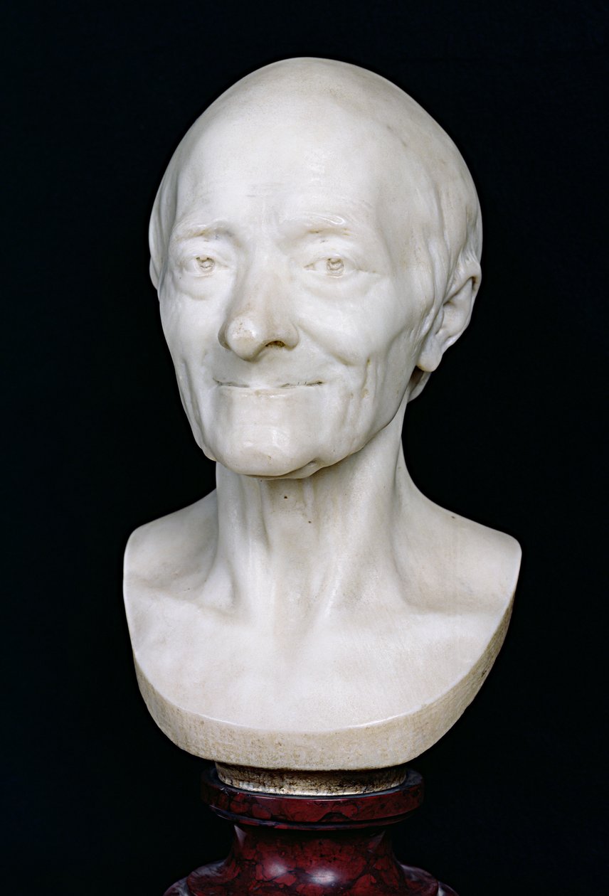 Voltairen rintakuva (1694-1778) ilman peruukkia, 1778 (marmori) tekijältä Jean Antoine Houdon