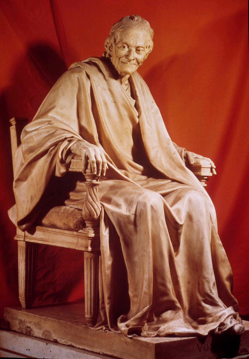 Voltairen muotokuva (Francois Marie Arouet) (1694-1778). Jean Antoine Houdonin (1741-1828) veistos 1700-luvun Pariisi, ranskalainen komedia tekijältä Jean Antoine Houdon