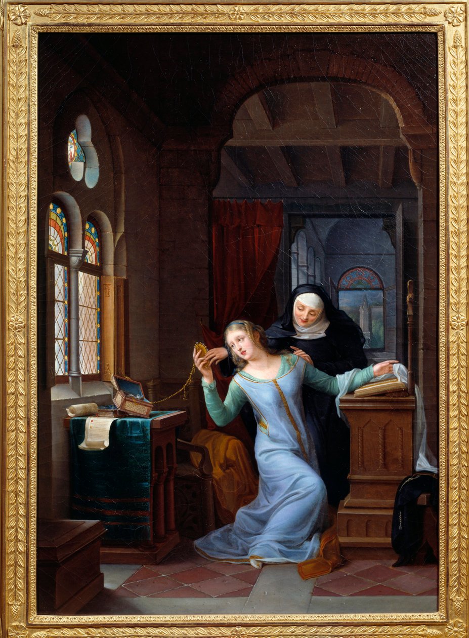 Heloise (1101-1164) syleilee luostarielämää Heloisen ja Abelardin historia, legendaarinen pariskunta. Jean Antoine Laurentin (1763-1832) maalaus 1800-luvun aurinko. 0,84x0,58 m Malmaison, musee du chateau tekijältä Jean Antoine Laurent