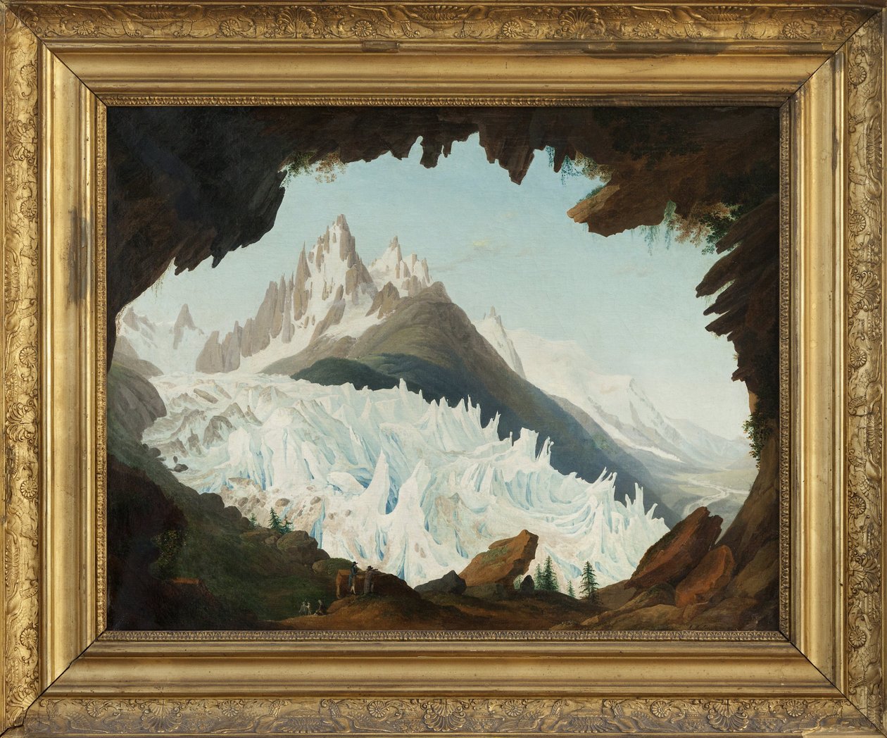 Näkymä Alpeille Chapeau of the Woods Glacier -nimiseltä holvilta (öljy kankaalle) tekijältä Jean Antoine Linck