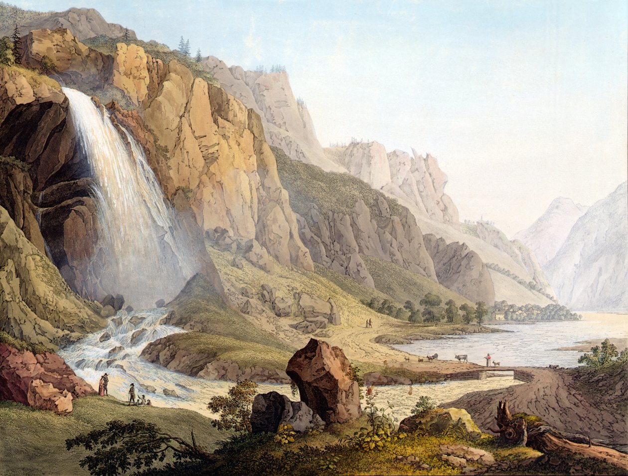 Näkymä Cascade de Pissevachelle, n. 1789 tekijältä Jean Antoine Linck