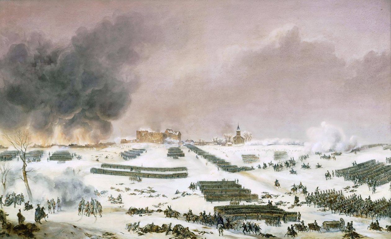 Preussin ja Puolan kampanja (1806-1807) - Simeon Jean Antoinen linnoitus (1793-1861): Eylaun taistelu, hautausmaan hyökkäys 7. helmikuuta 1807, Musee de la Histoire de France, Chateau de Versailles tekijältä Jean Antoine Simeon Fort
