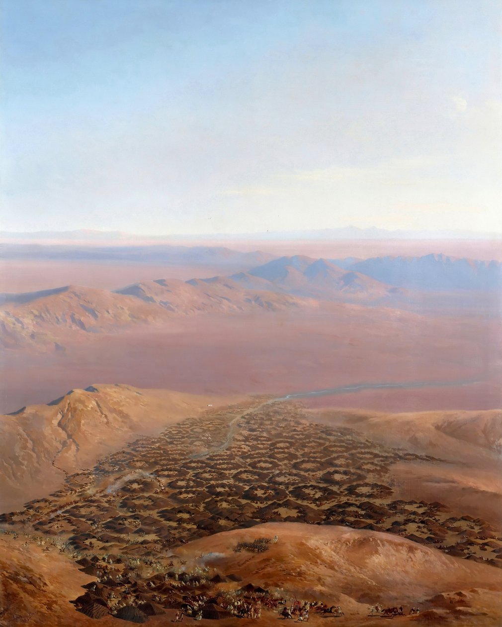 Panoraamanäkymä Abd El-Kaderin Smalan vangitsemisesta, 16. toukokuuta 1843 tekijältä Jean Antoine Simeon Fort