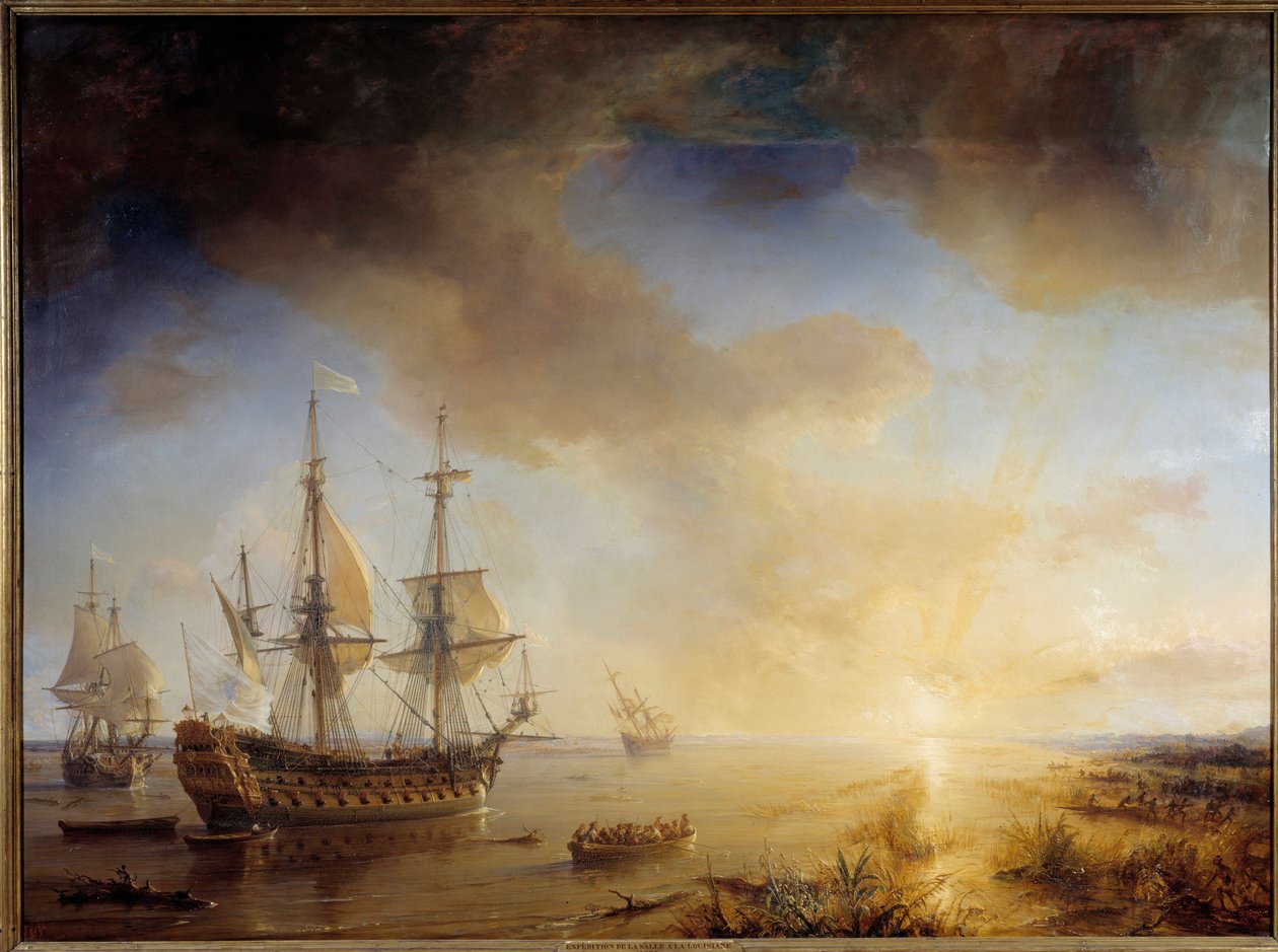 Robert Cavelier de La Sallen tutkimusmatka Louisianaan (1684). Theodore Gudinin (1802-1880) maalaus tekijältä Jean Antoine Theodore Gudin