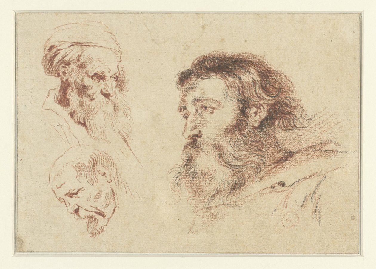 Kolme miehen päätä tekijältä Jean Antoine Watteau (rejected attribution)