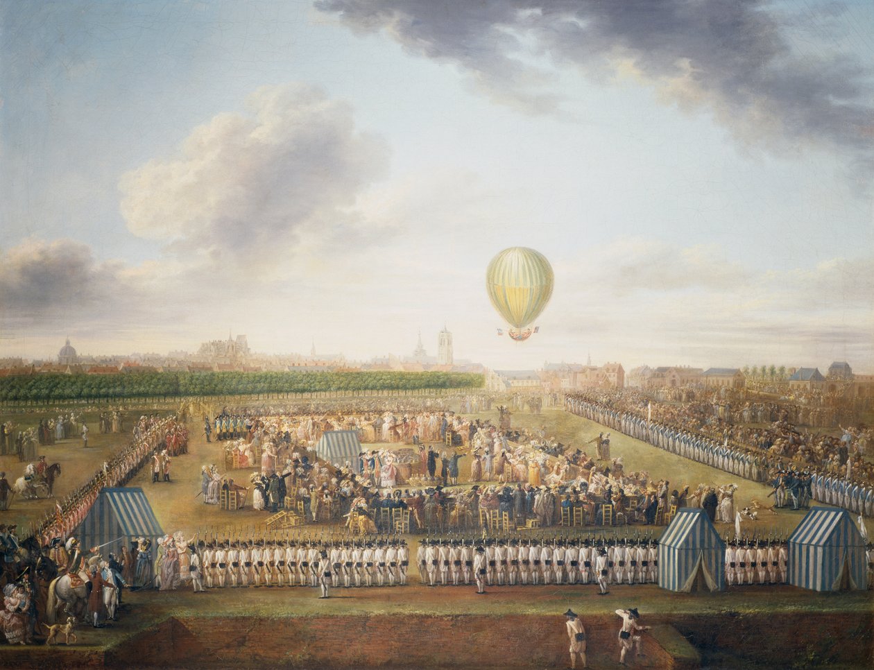 Jean-Pierre Blanchardin ja Chevalier Lepinardin 14. kokemus kuumailmapallolla, Lille, 26. elokuuta tekijältä Jean Antoine Watteau