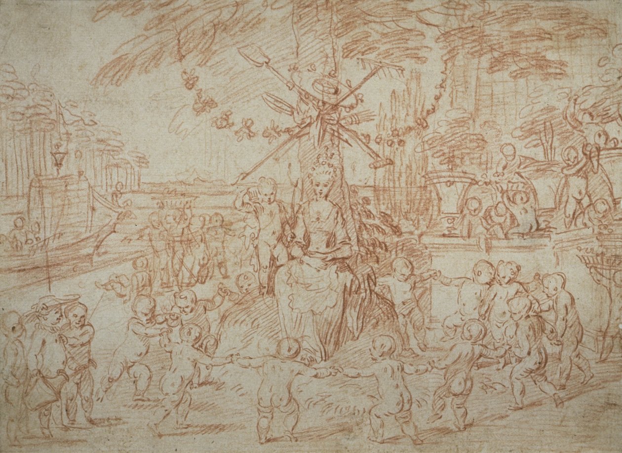 Kevään allegoria tai Nuoret puutarhurit - Allegory of Spring, or the Young Gardeners (Kevään allegoria tai Nuoret puutarhurit) tekijältä Jean Antoine Watteau