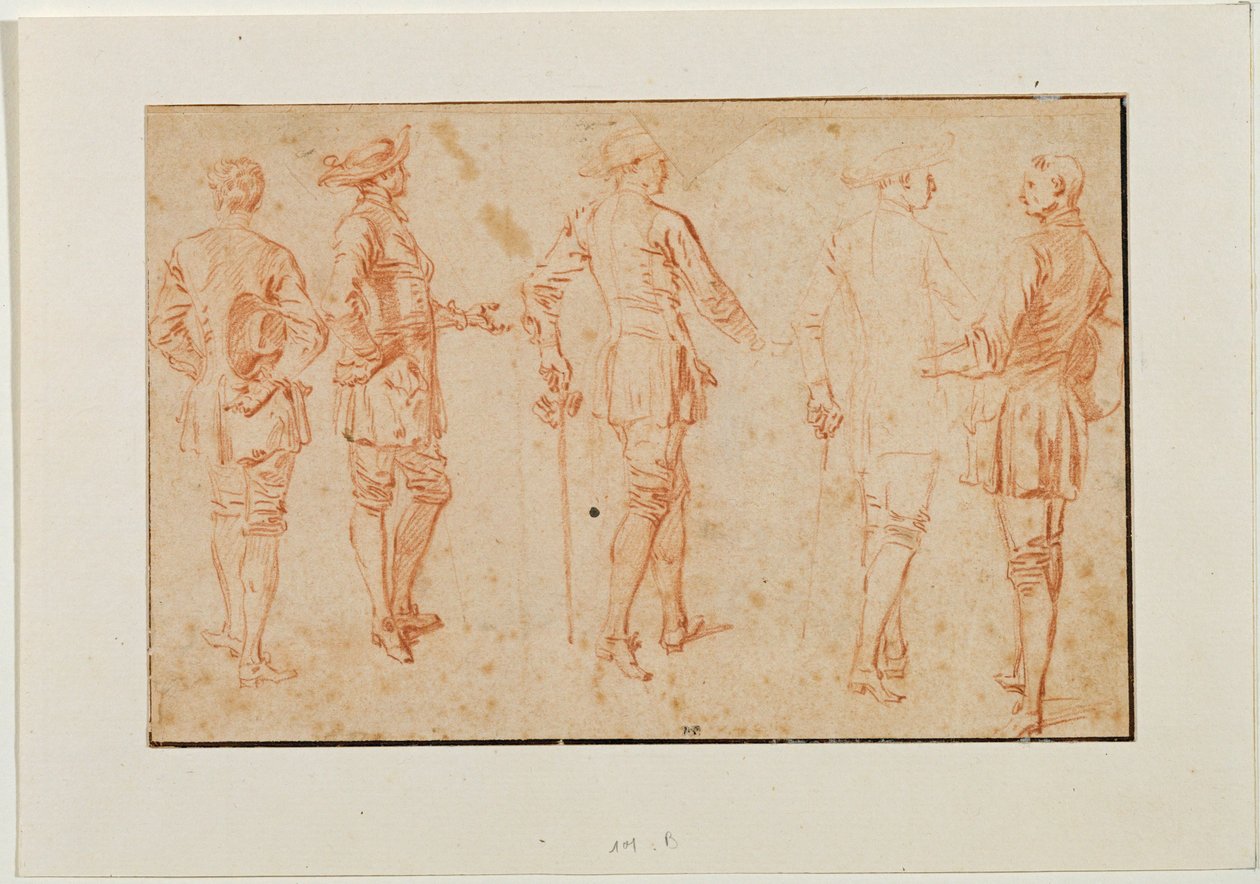 Viisi miestä seisoo ... tekijältä Jean Antoine Watteau