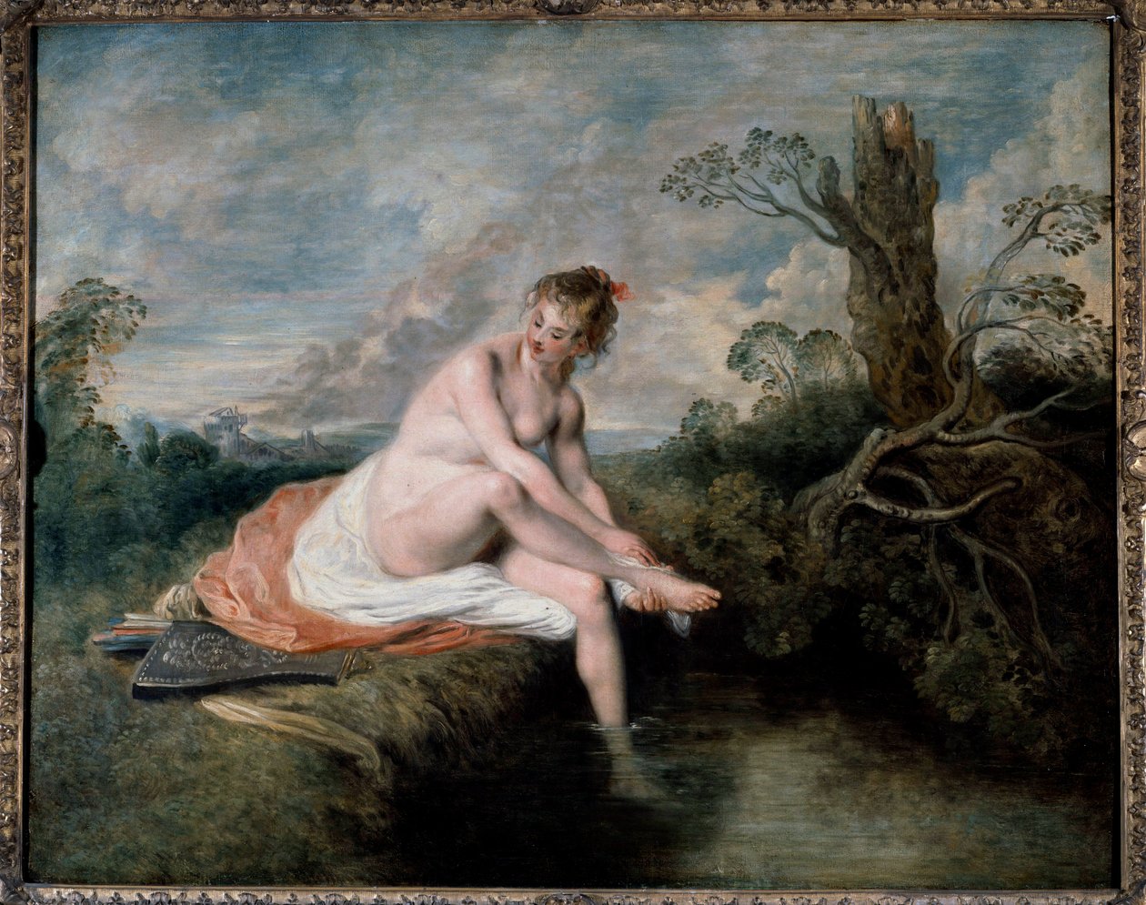 Jean Antoine Watteaun (1694-1721) maalaus Diane kylvyssä 1700-luvun aurinko. 0,8x1,01 m tekijältä Jean Antoine Watteau