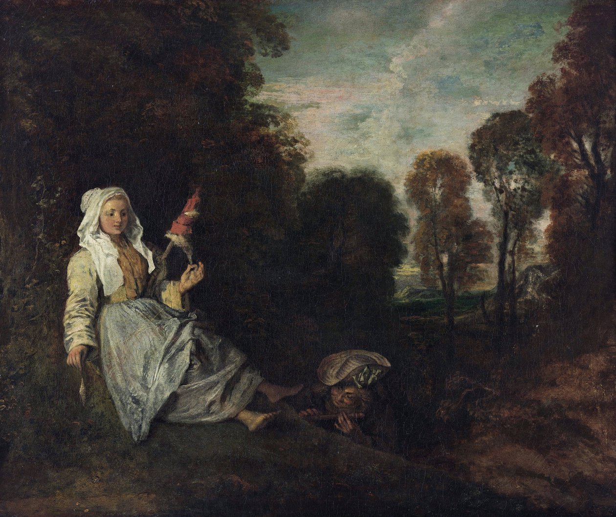 Iltamaisema kehrääjän kanssa, noin 1715 (maalaus) tekijältä Jean Antoine Watteau