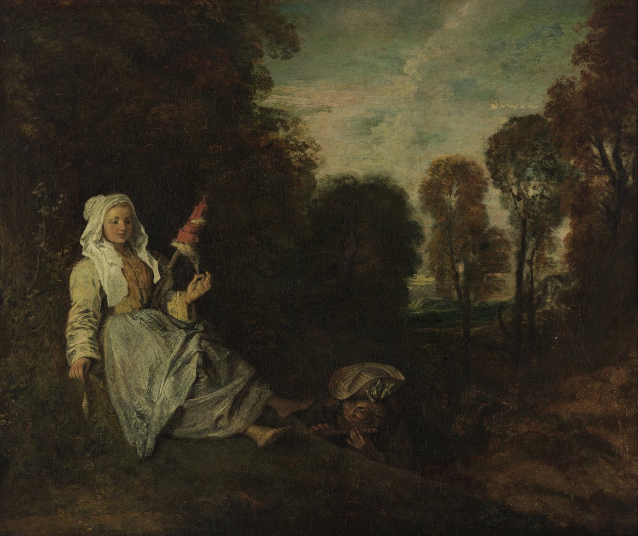 Ilta maisema Spinnerin kanssa tekijältä Jean Antoine Watteau