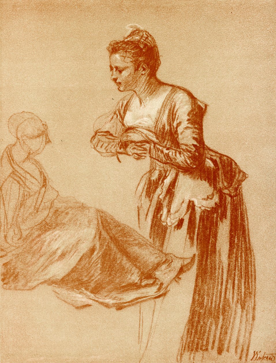 Seisovan ja istuvan tytön hahmotutkimukset tekijältä Jean Antoine Watteau