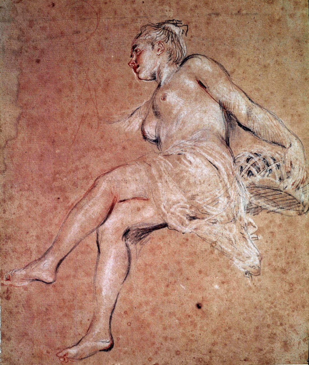 Kesän kasvistoallegoria. Veri ja musta lyijykynä Jean Antoine Watteau tekijältä Jean Antoine Watteau