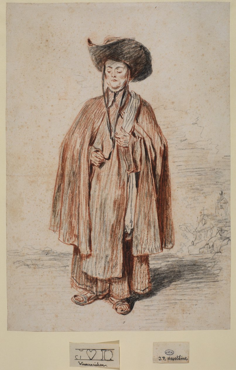 Munkki seisomassa (grafiitti ja liitu paperille) tekijältä Jean Antoine Watteau
