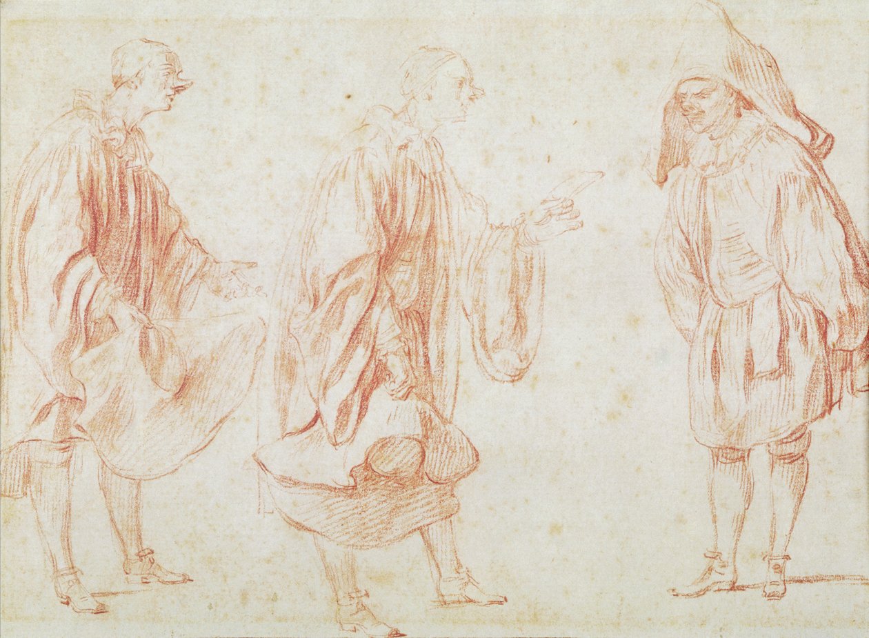 Italialaiset näyttelijät (punainen liitu paperille) tekijältä Jean Antoine Watteau