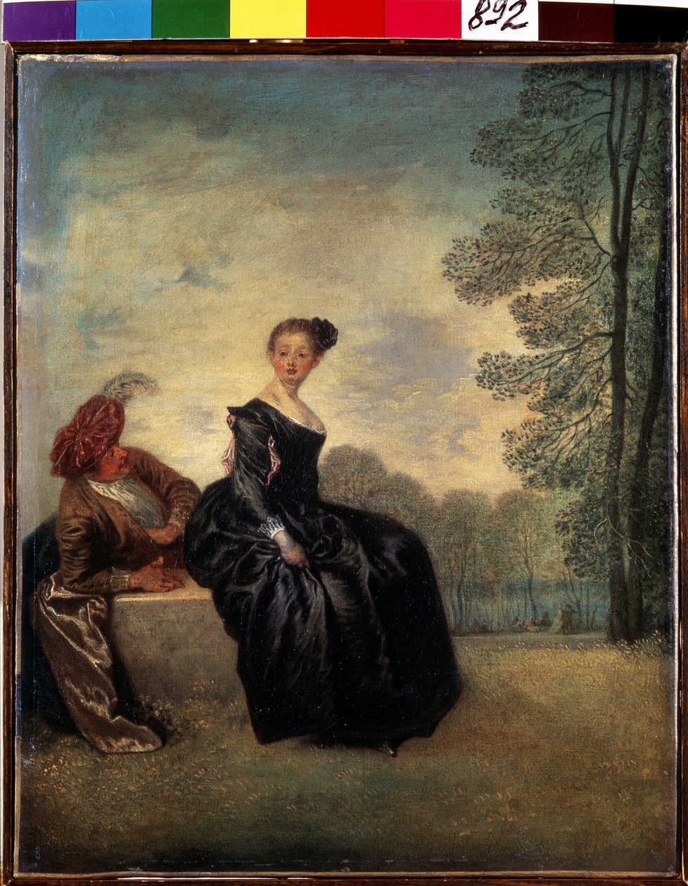 Boudeuse (oikukas nainen). Jean Antoine Watteaun (1684-1721) maalaus. Öljy kankaalle, 42 x 34 cm tekijältä Jean Antoine Watteau